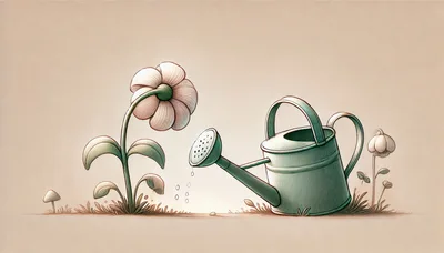 Watering A Single Flower With A Vintage Watering Can