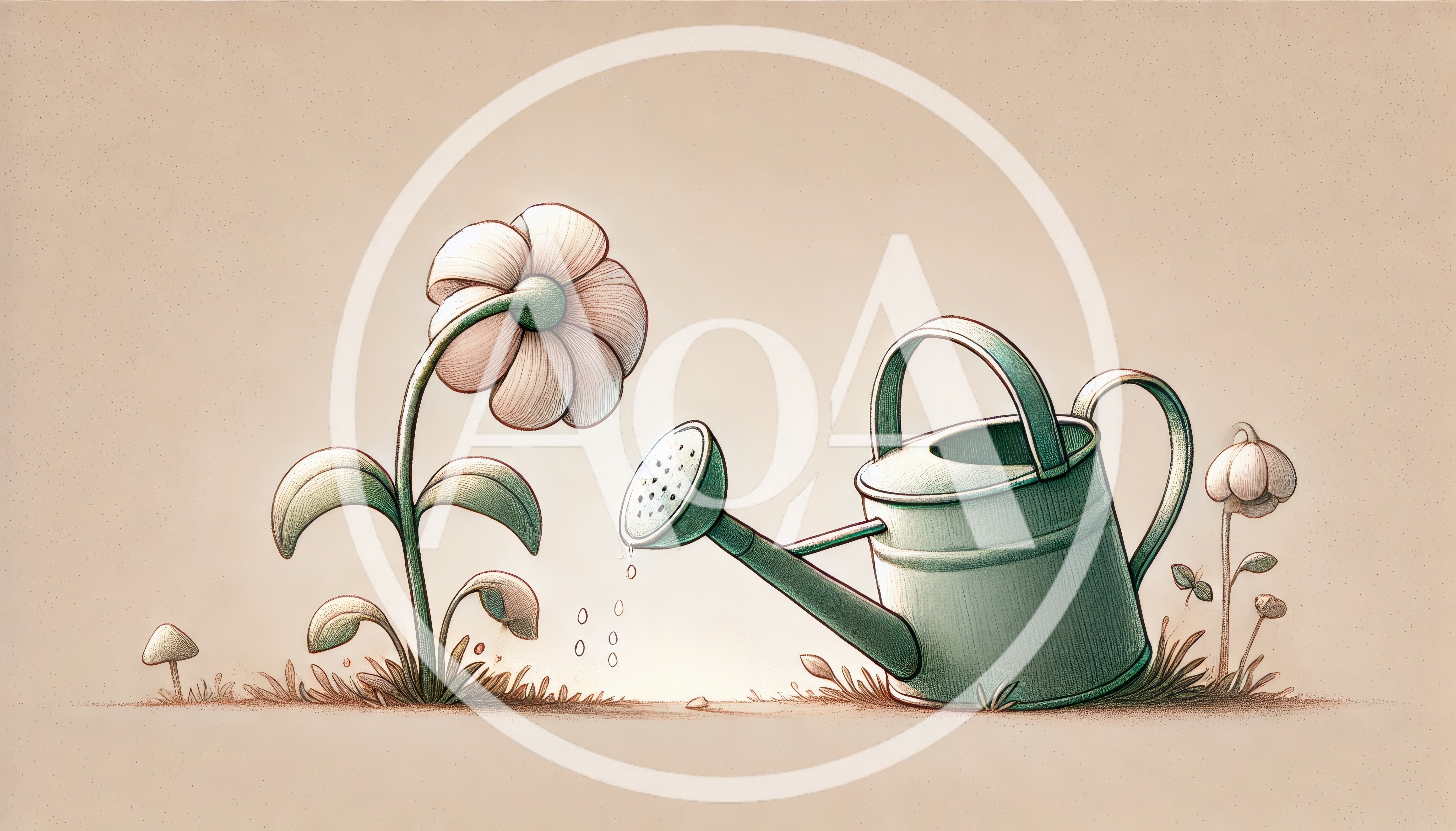 Watering A Single Flower With A Vintage Watering Can