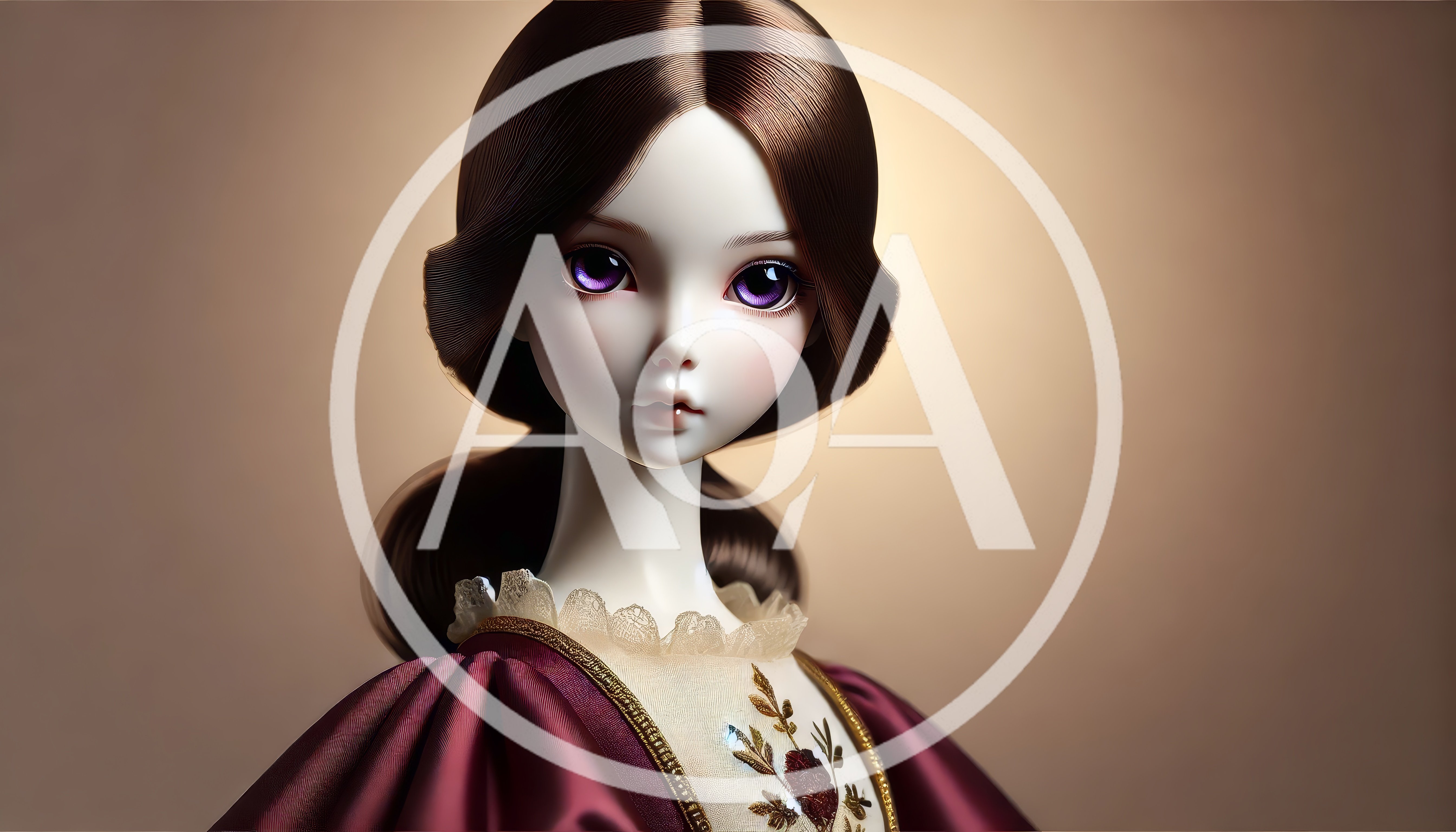 Elegant Porcelain Doll With Purple Eyes