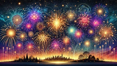 Vibrant Fireworks Display Over A City Skyline