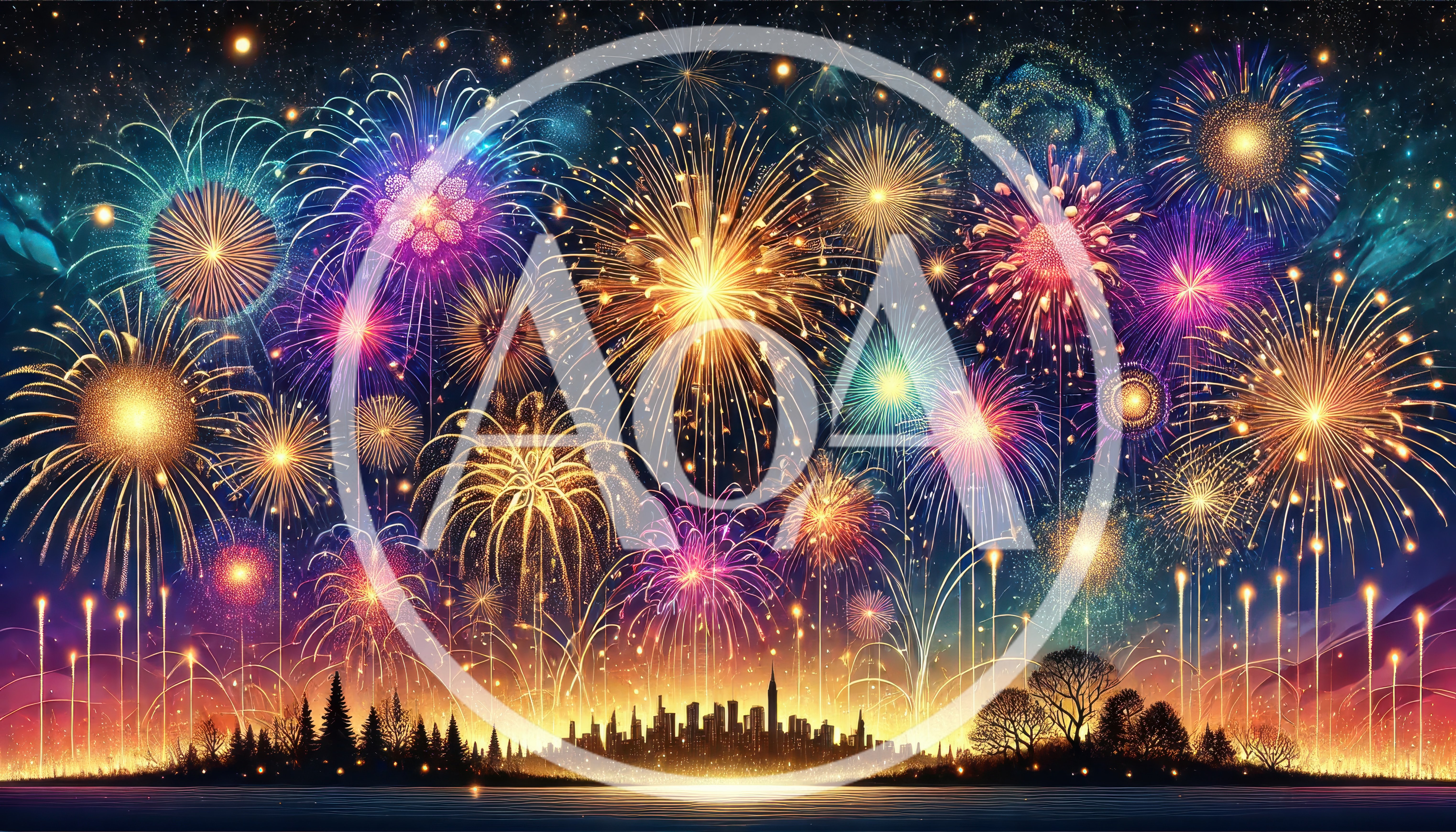 Vibrant Fireworks Display Over A City Skyline