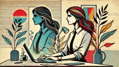 Professional Woman Working On Laptop In Stylized Office