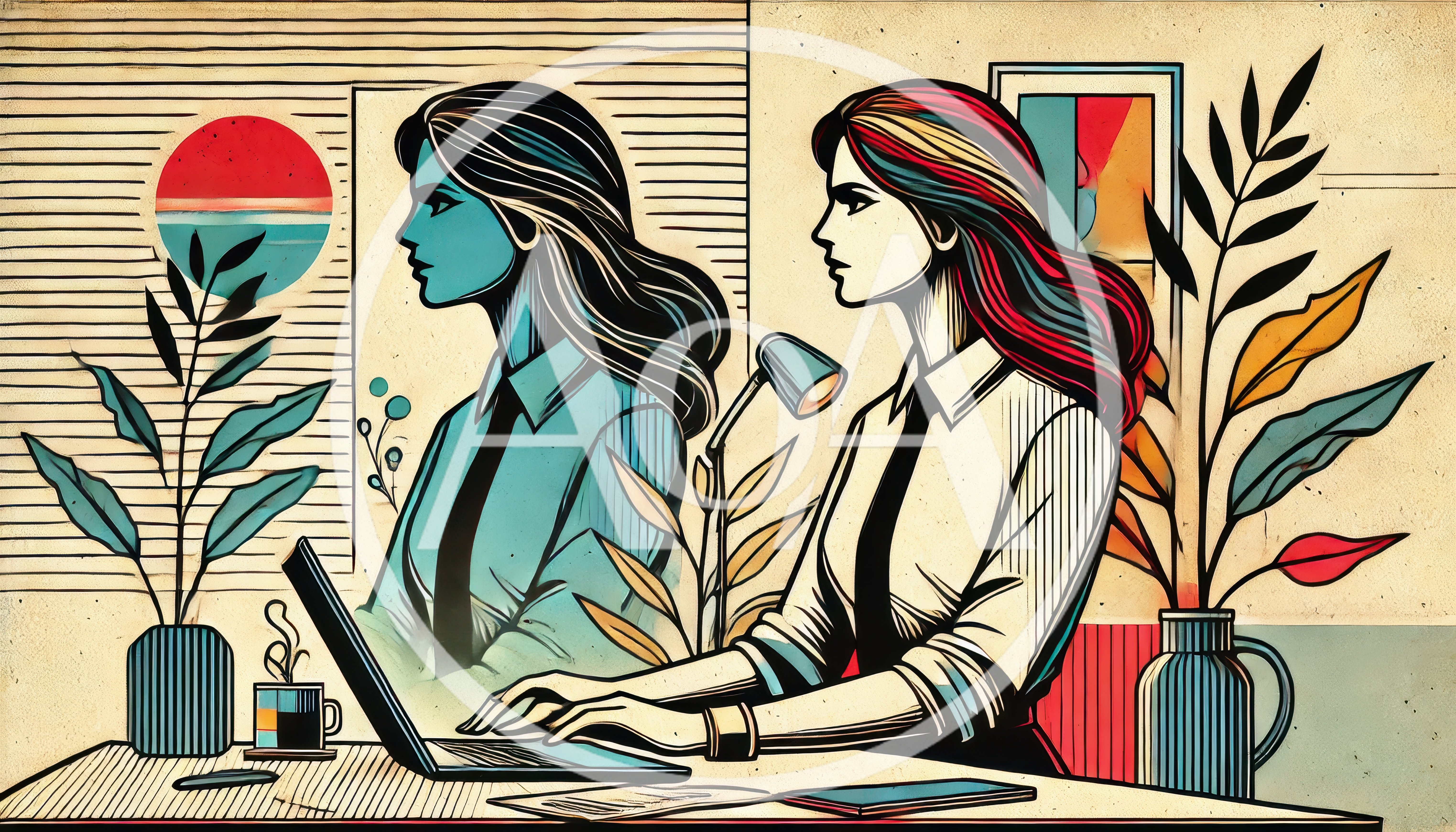 Professional Woman Working On Laptop In Stylized Office