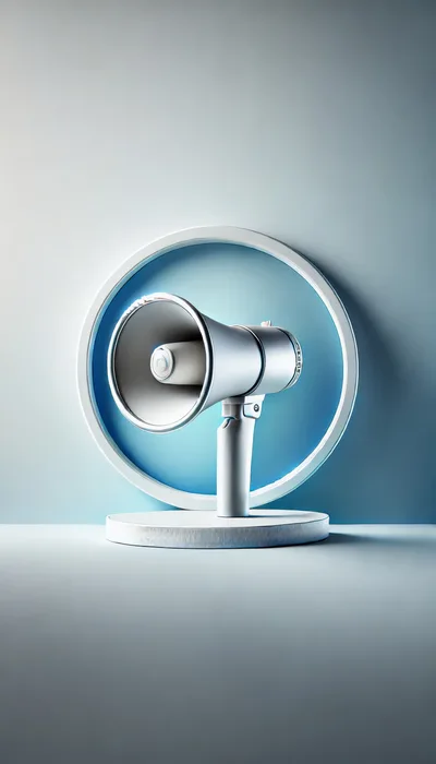 Modern Silver Megaphone On A Minimalist Display Stand