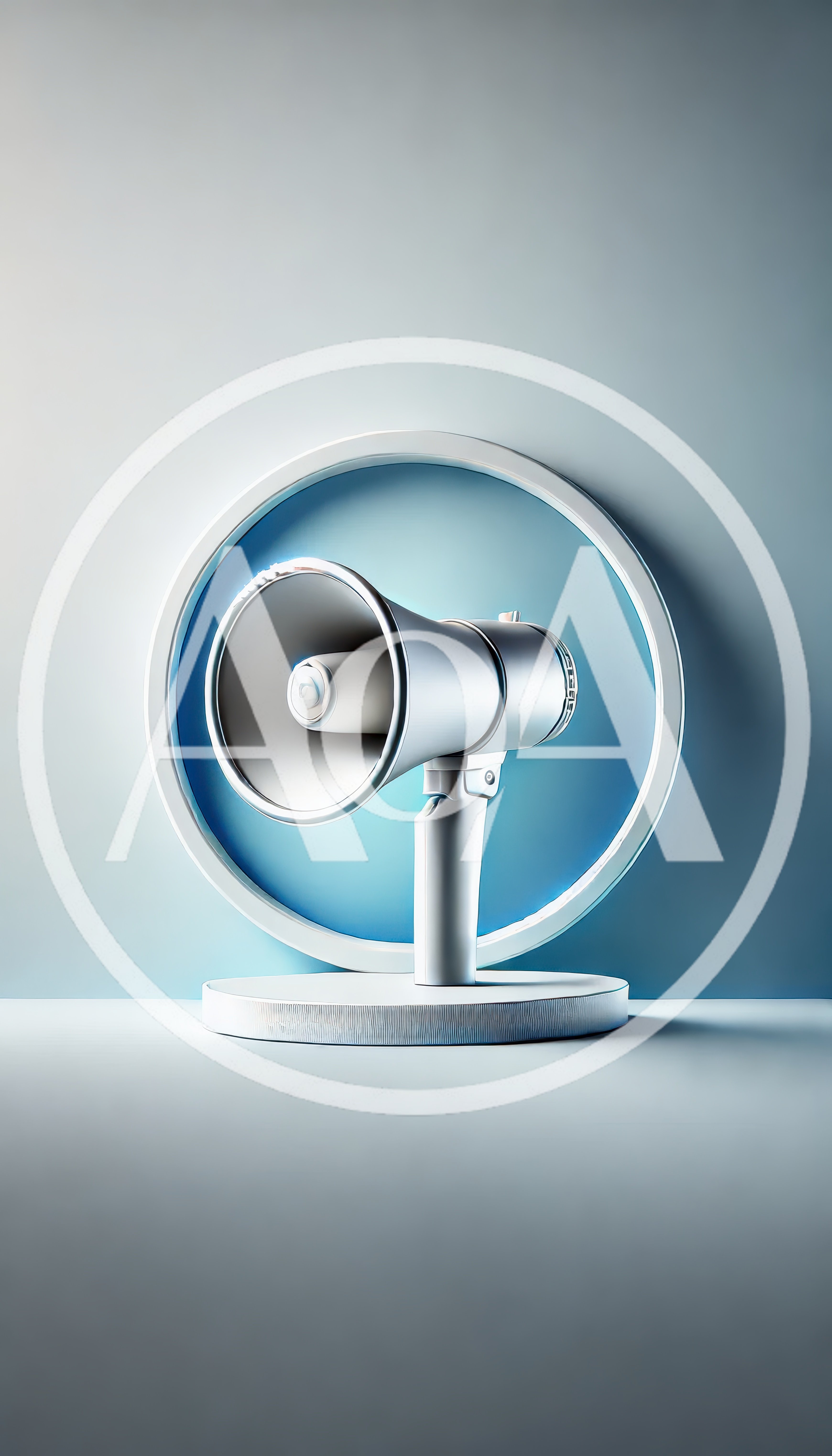 Modern Silver Megaphone On A Minimalist Display Stand