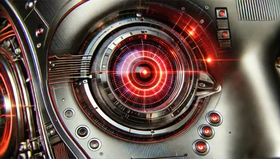 Futuristic Robotic Eye With Glowing Red Lens