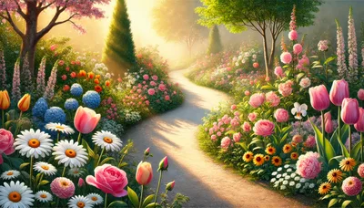 Enchanted Garden Path With Vibrant Spring Flowers