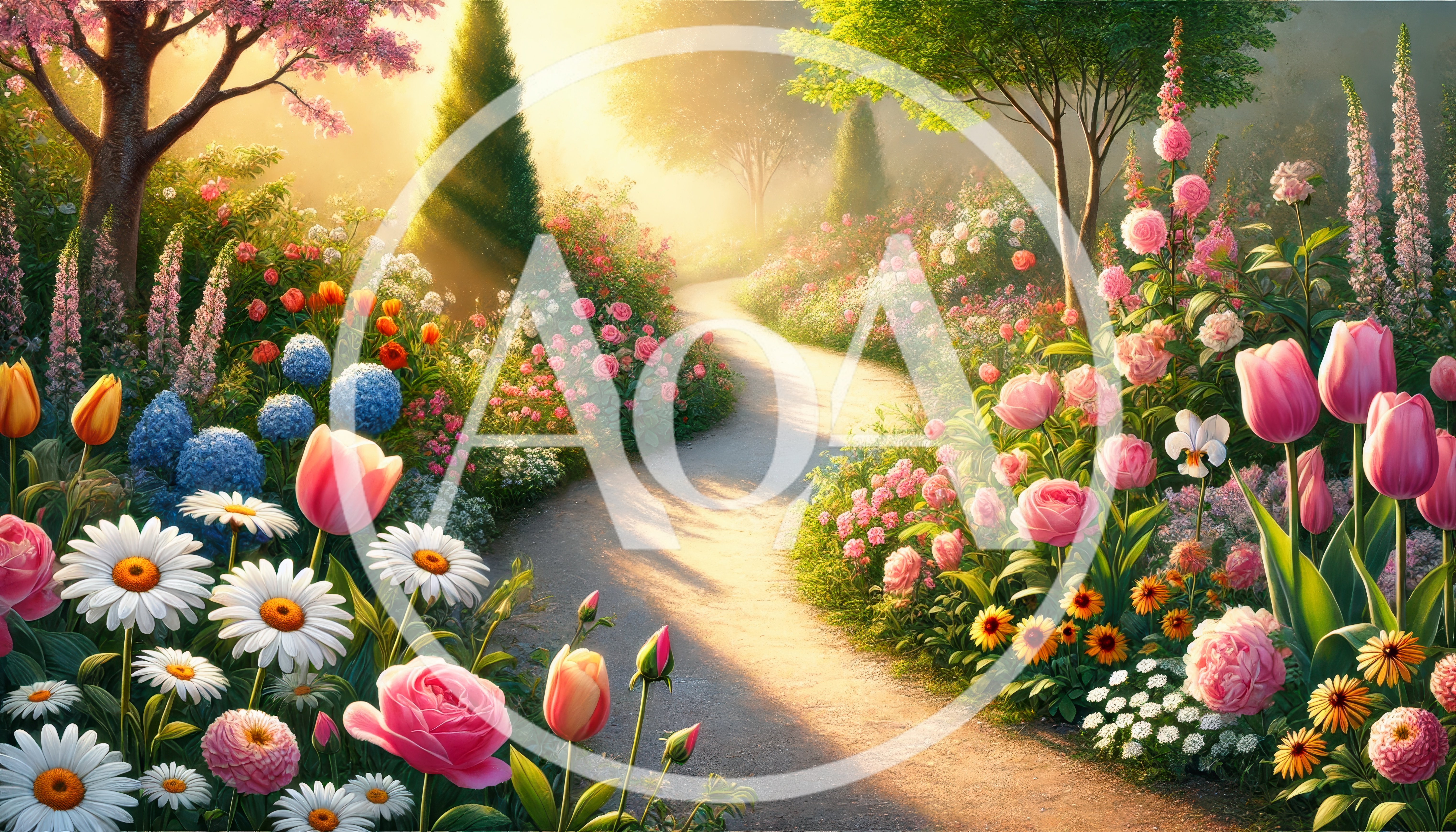 Enchanted Garden Path With Vibrant Spring Flowers