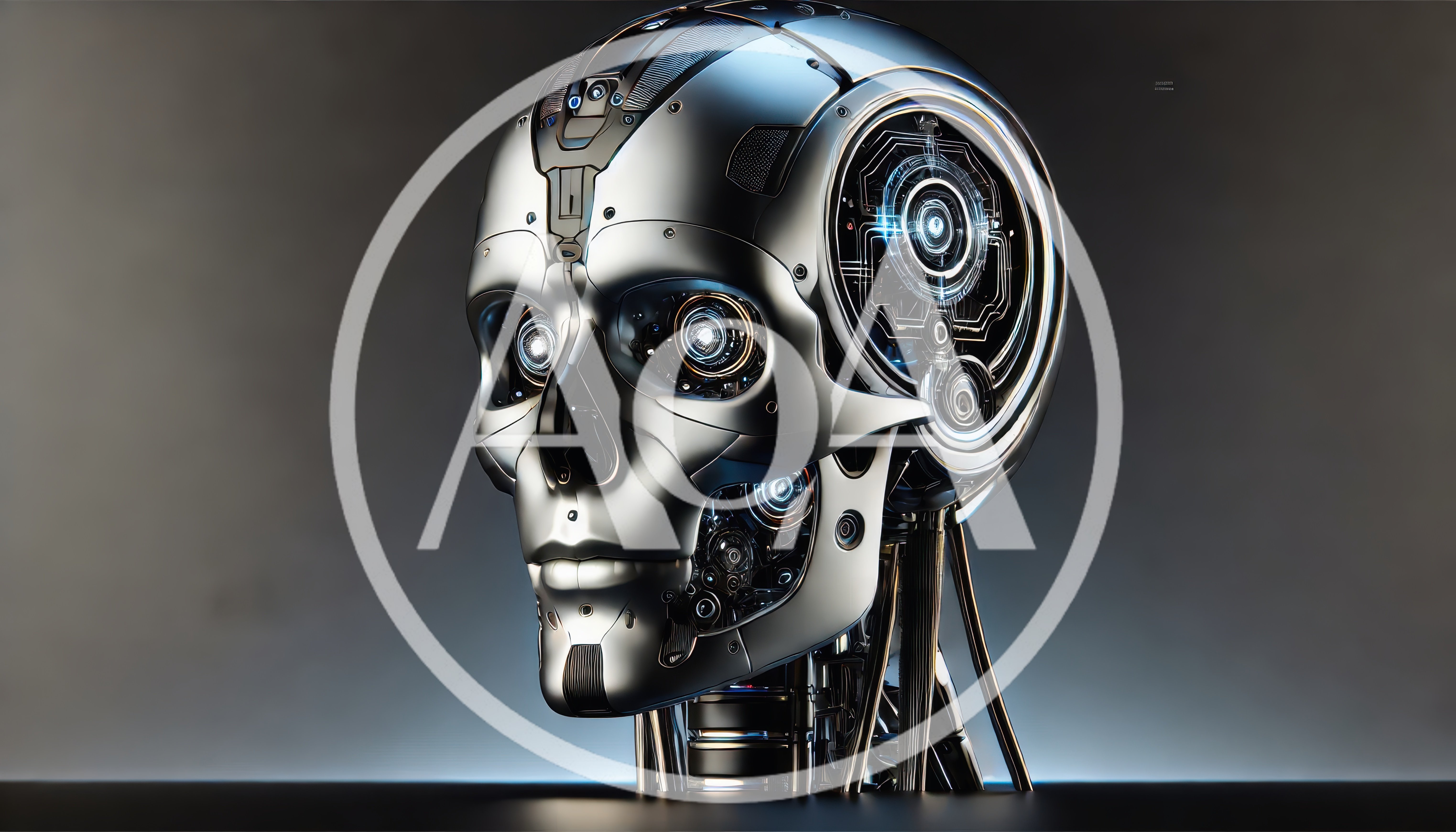 Futuristic Metallic Robot Skull With Glowing Internal Circuitry