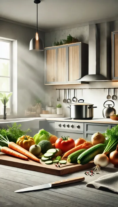 Fresh Vegetables Prepared On A Kitchen Cutting Board