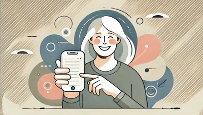 Happy Woman Pointing At Smartphone Screen