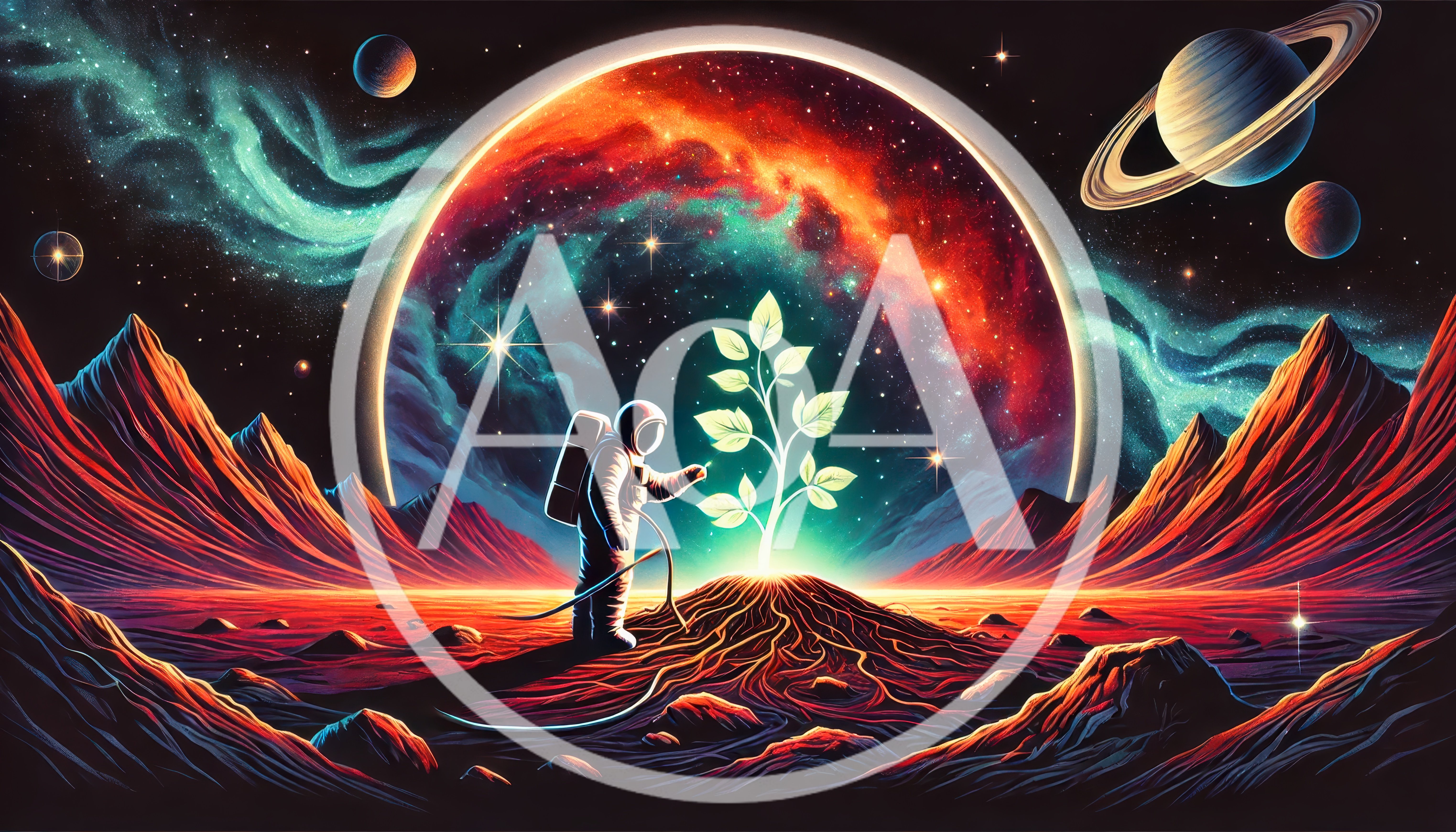Astronaut Tending A Glowing Plant On Alien Planet