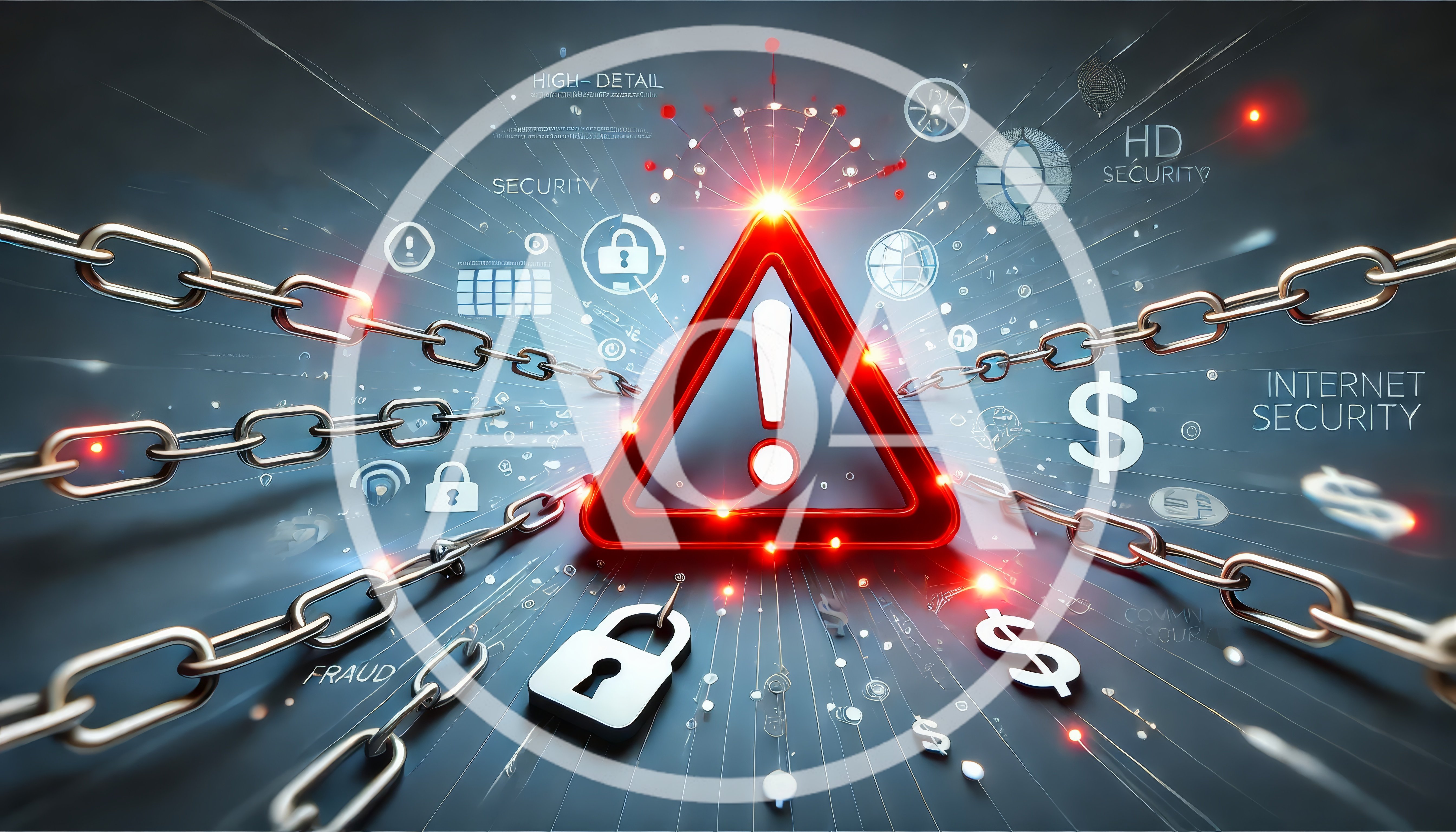 Digital Security Warning Symbol With Chains And Icons