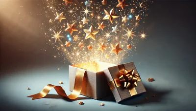 Open Gift Box With Magical Floating Golden Stars