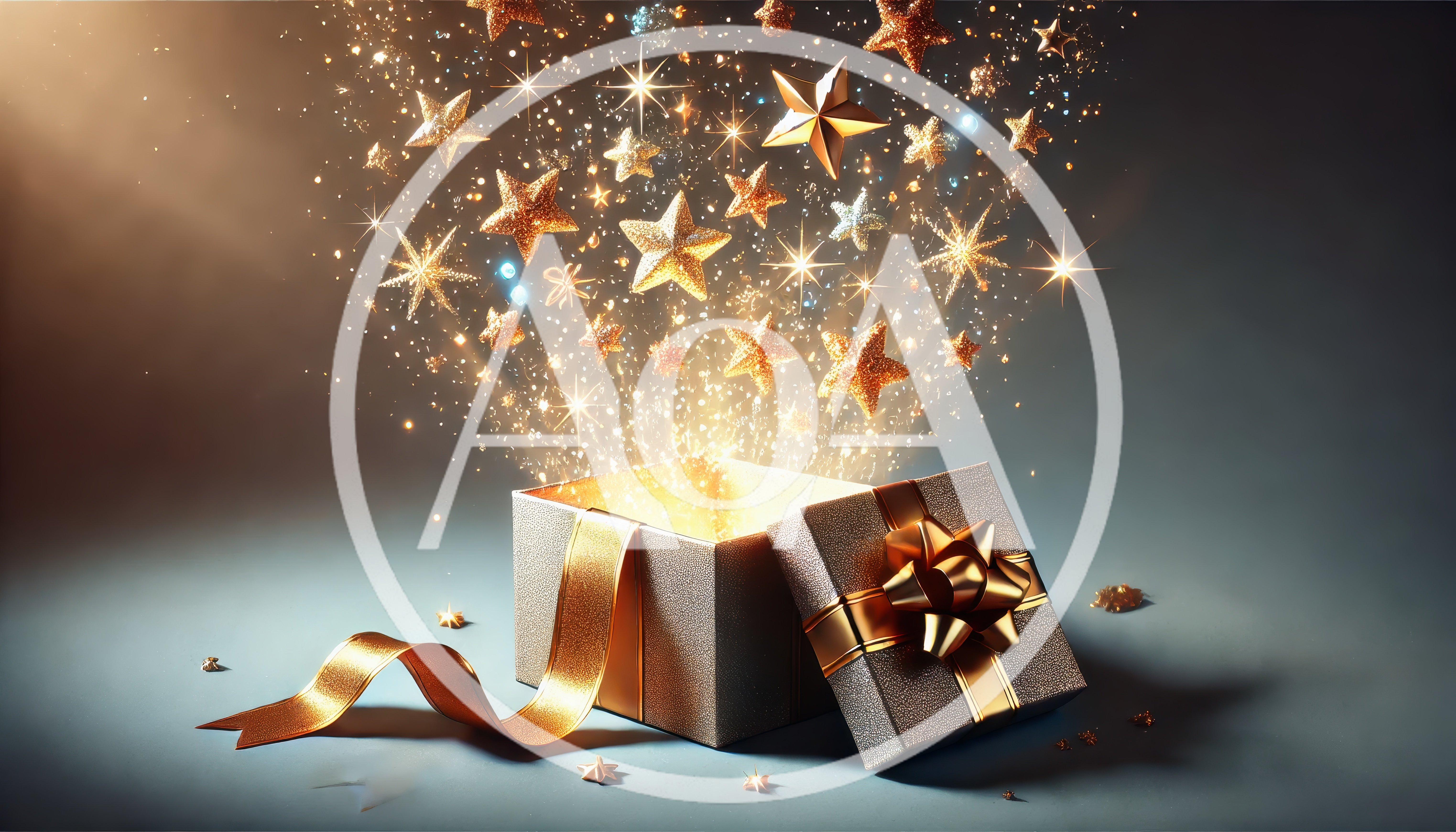 Open Gift Box With Magical Floating Golden Stars