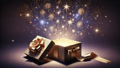 Golden Gift Box With Magical Fireworks Explosion