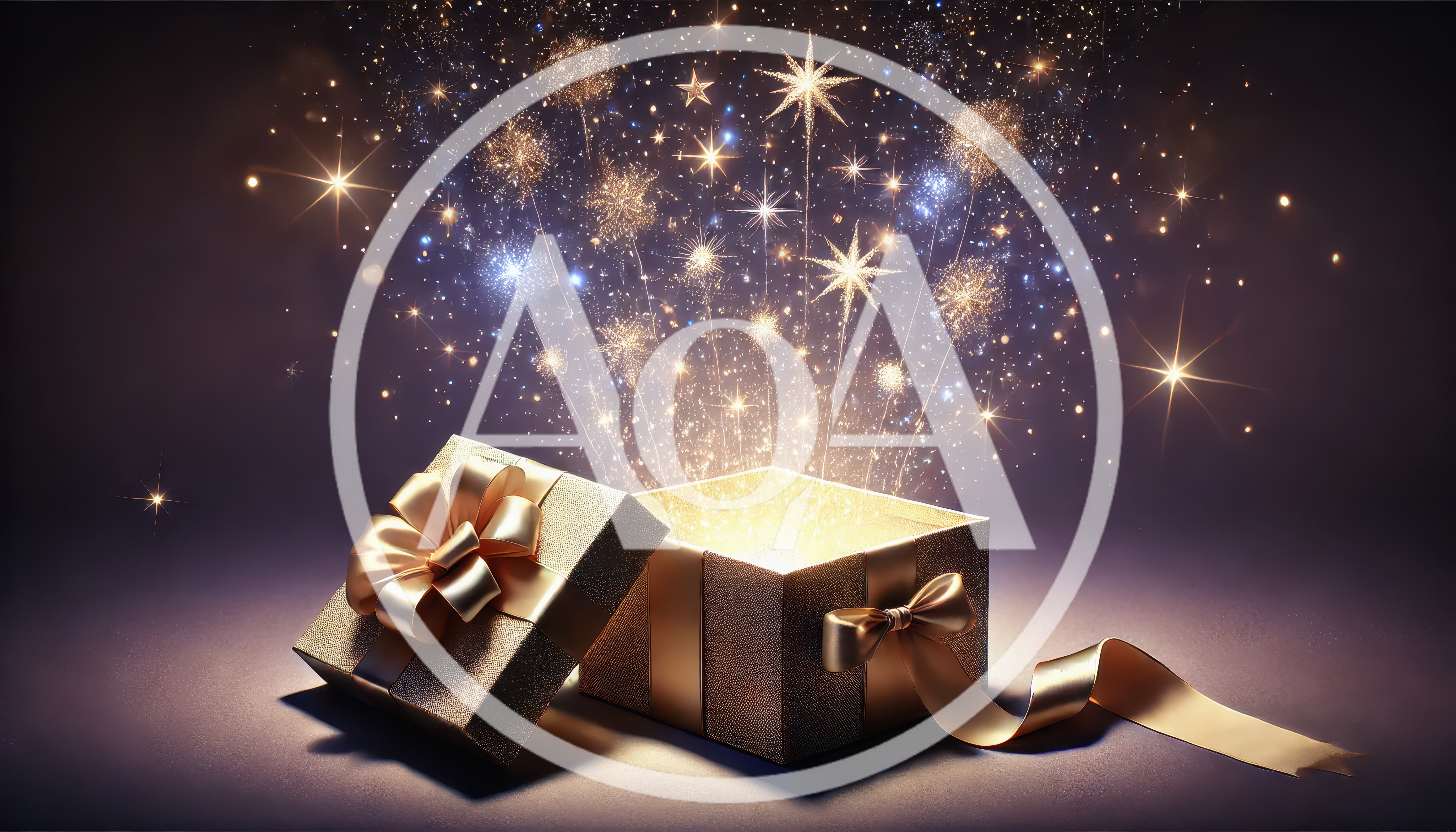 Golden Gift Box With Magical Fireworks Explosion