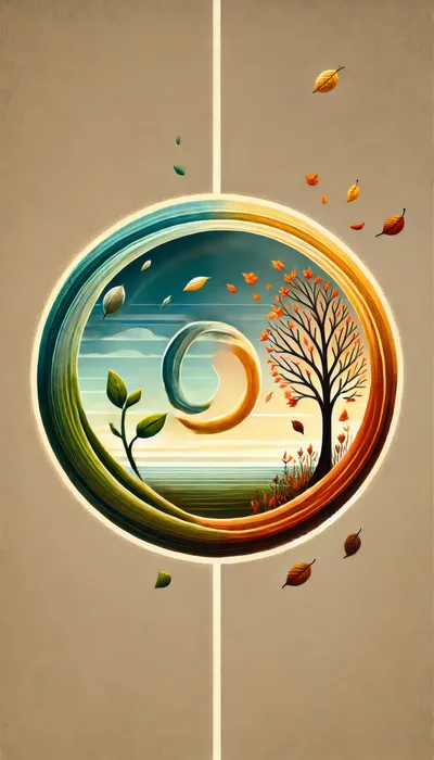 Abstract Seasonal Cycle Illustration With Tree And Leaves