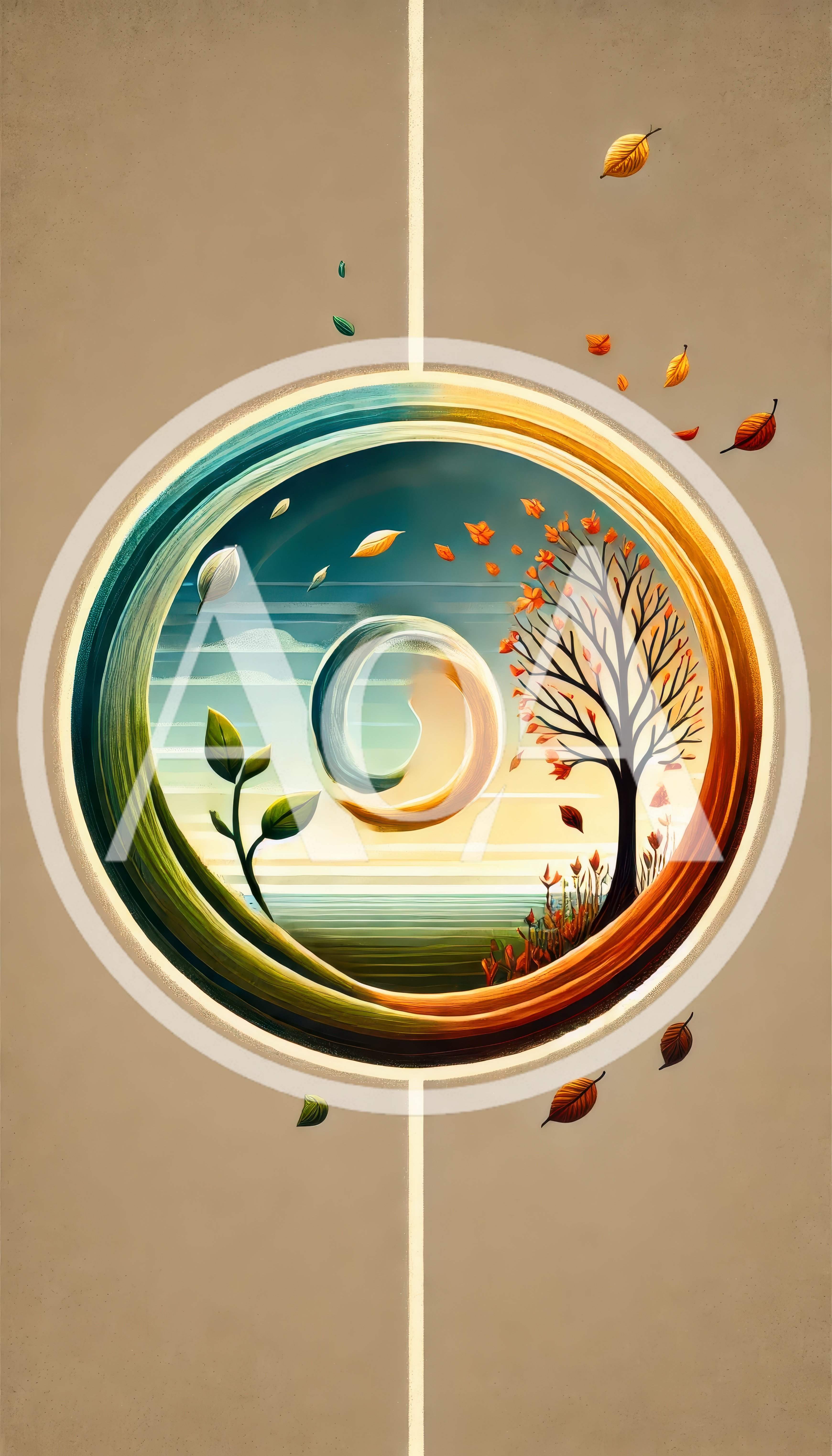 Abstract Seasonal Cycle Illustration With Tree And Leaves