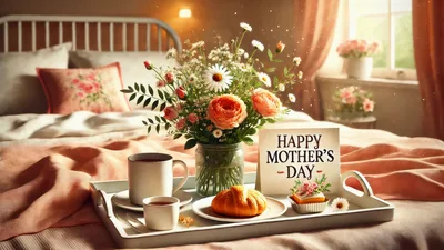Mother's Day Breakfast Tray on Bed