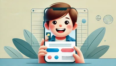 Cartoon Boy Holding Smartphone With Digital Interface