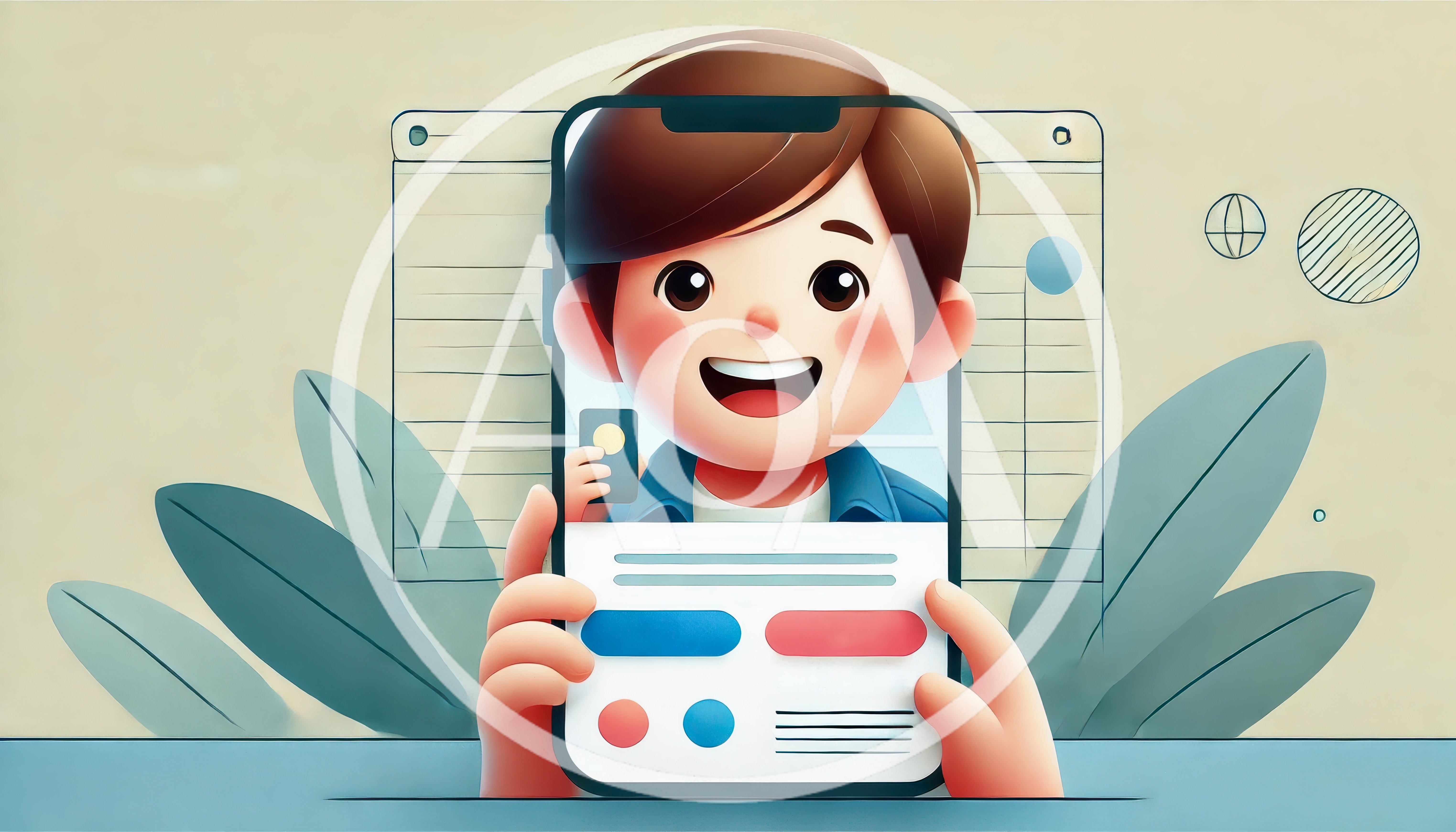Cartoon Boy Holding Smartphone With Digital Interface