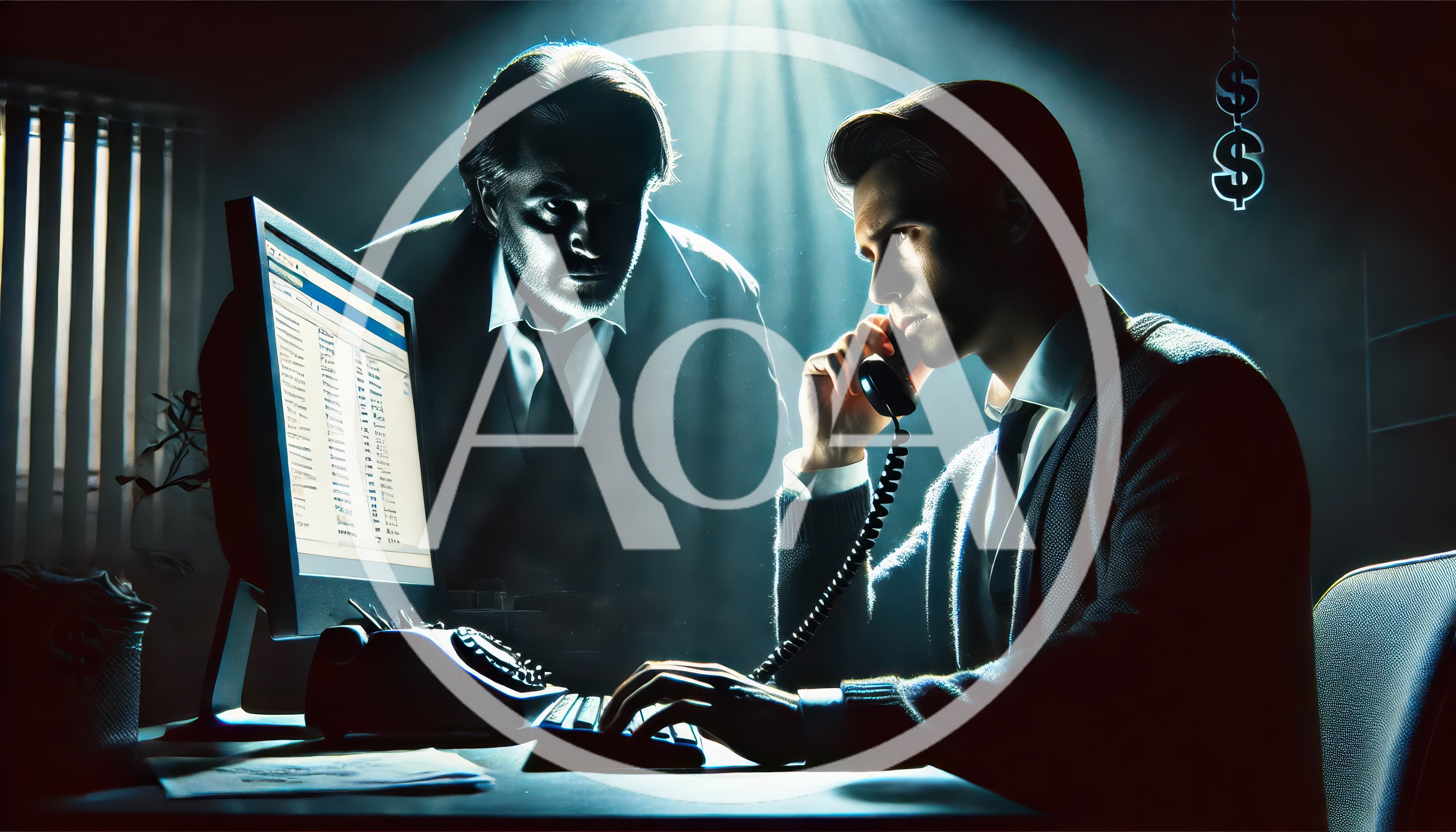 Businessmen Working Late in a Dark Office
