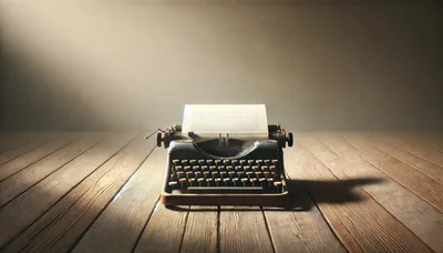 Vintage Typewriter Sitting On A Rustic Wooden Table