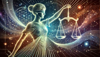 Digital Illustration Of Lady Justice With Glowing Scales
