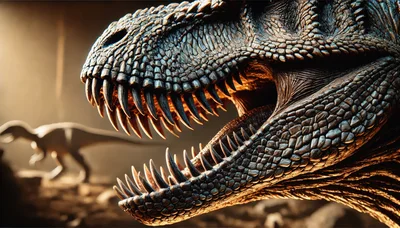 Close Up Of A Ferocious Tyrannosaurus Rex Head