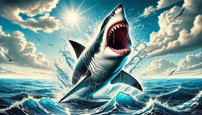 Great White Shark Breaching Ocean Surface