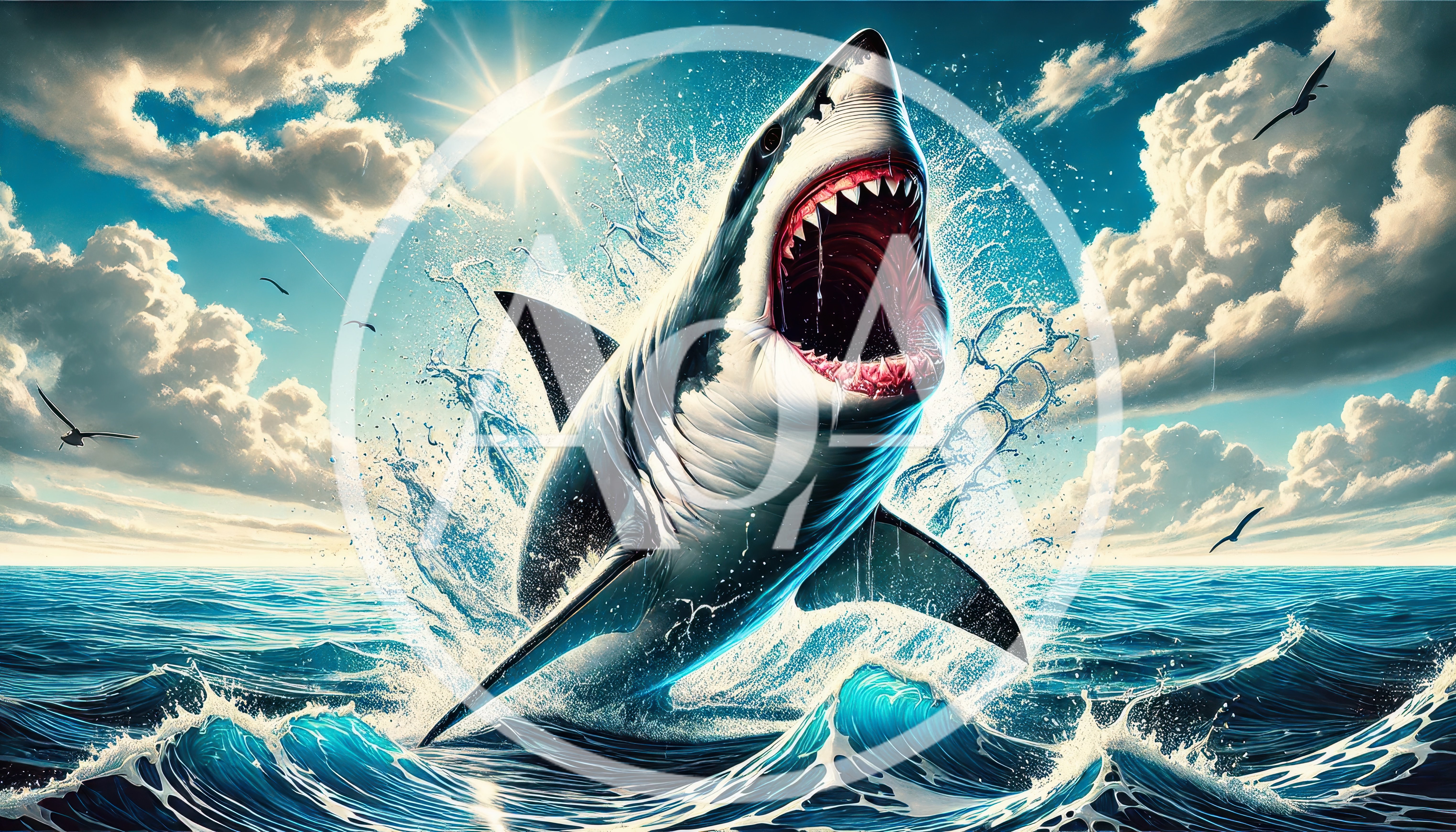 Great White Shark Breaching Ocean Surface
