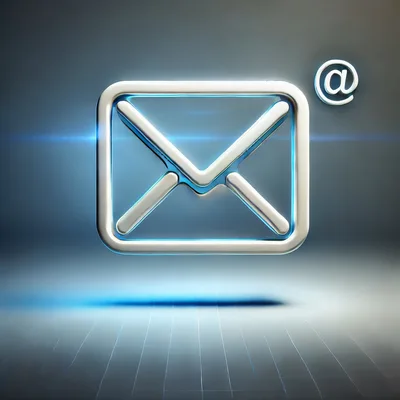 3D Metallic Email Icon With At Symbol