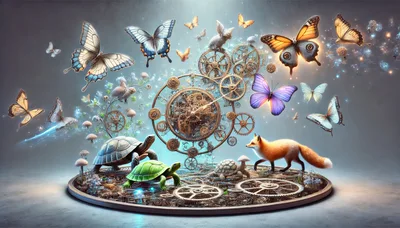 Surreal Clockwork Scene With Animals And Butterflies