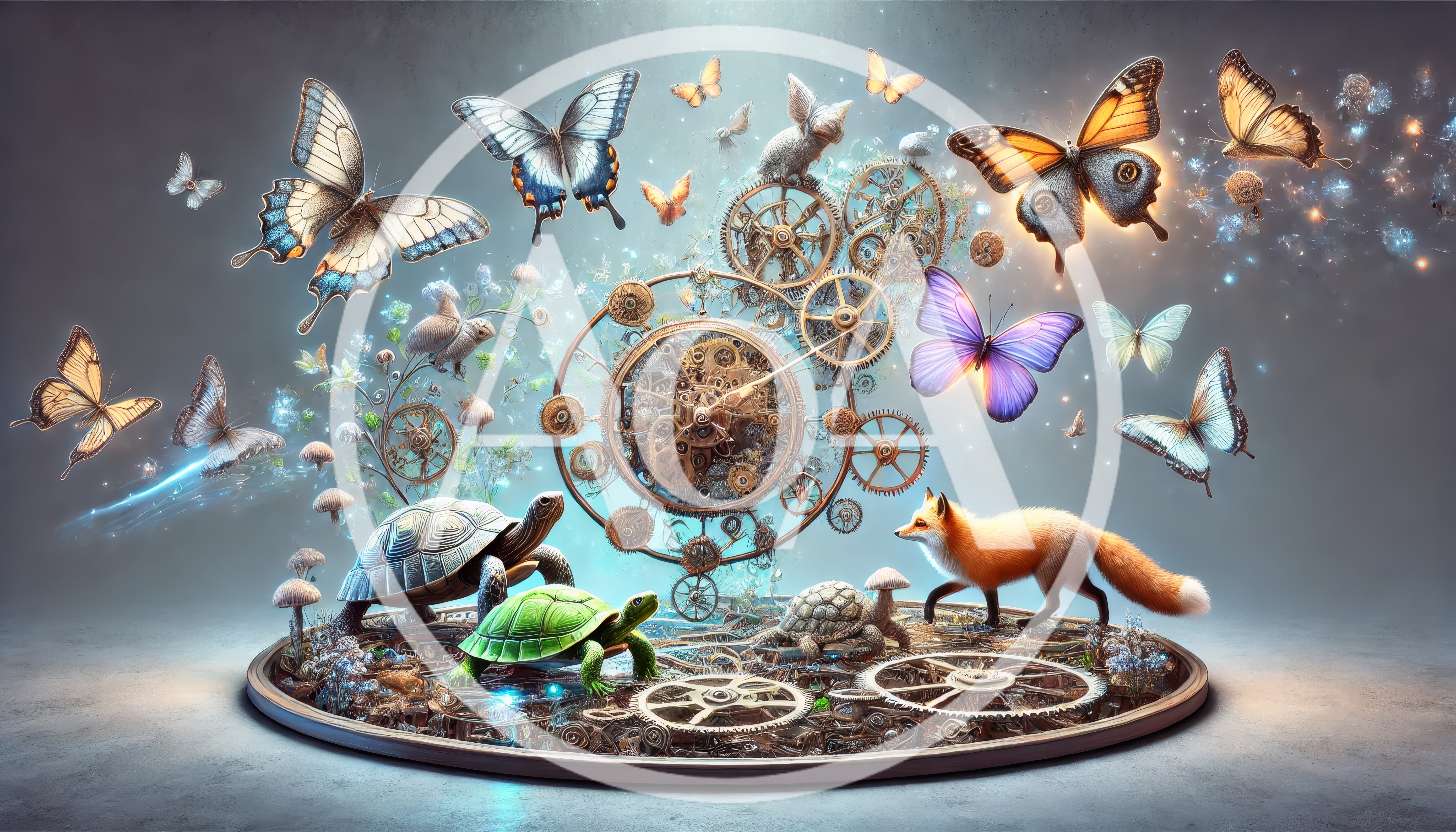 Surreal Clockwork Scene With Animals And Butterflies