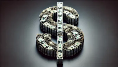 Dollar Sign Symbol Constructed From Rolled US Currency