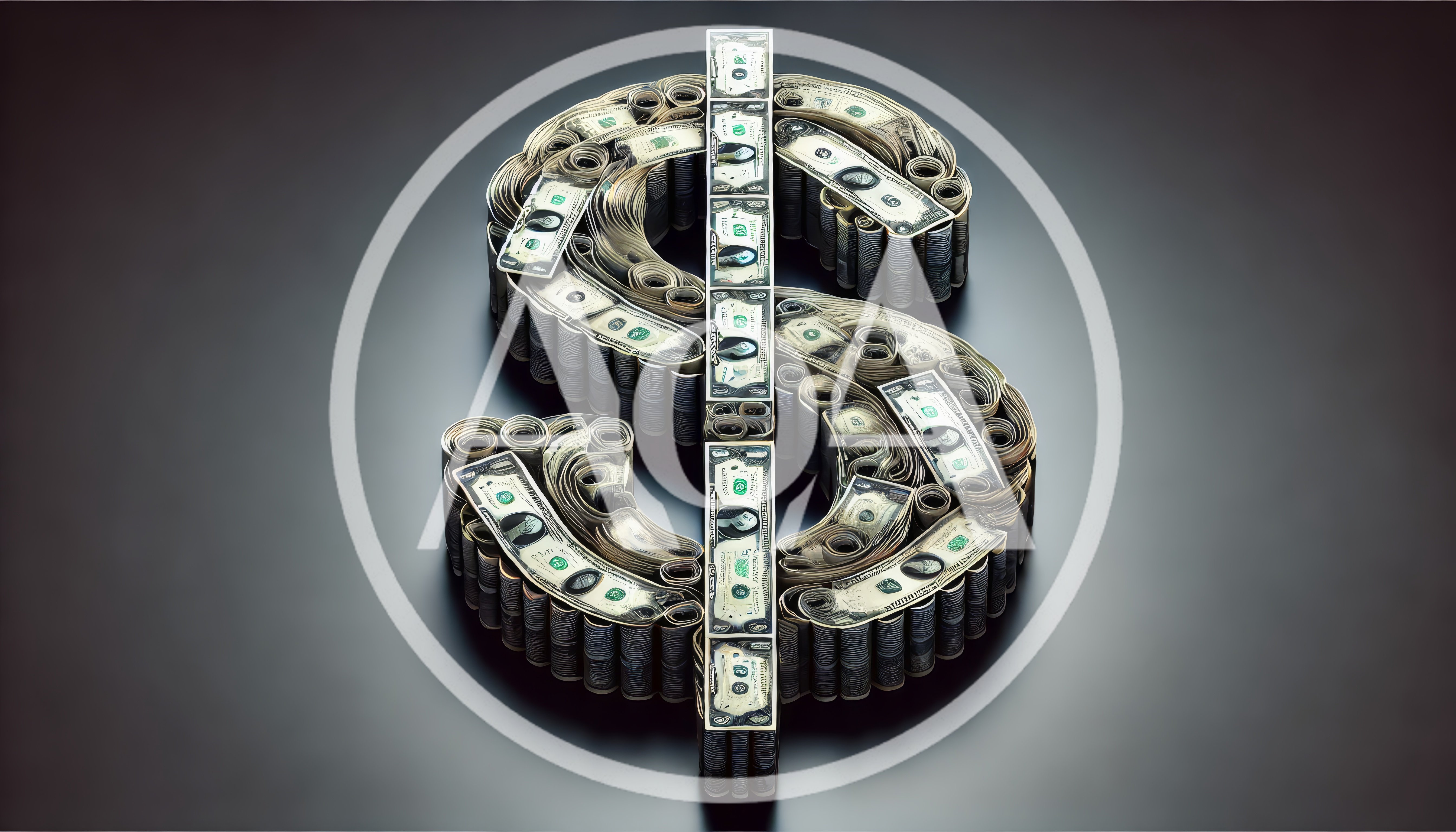 Dollar Sign Symbol Constructed From Rolled US Currency