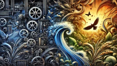 Surreal Artistic Fusion Of Mechanical Gears And Nature