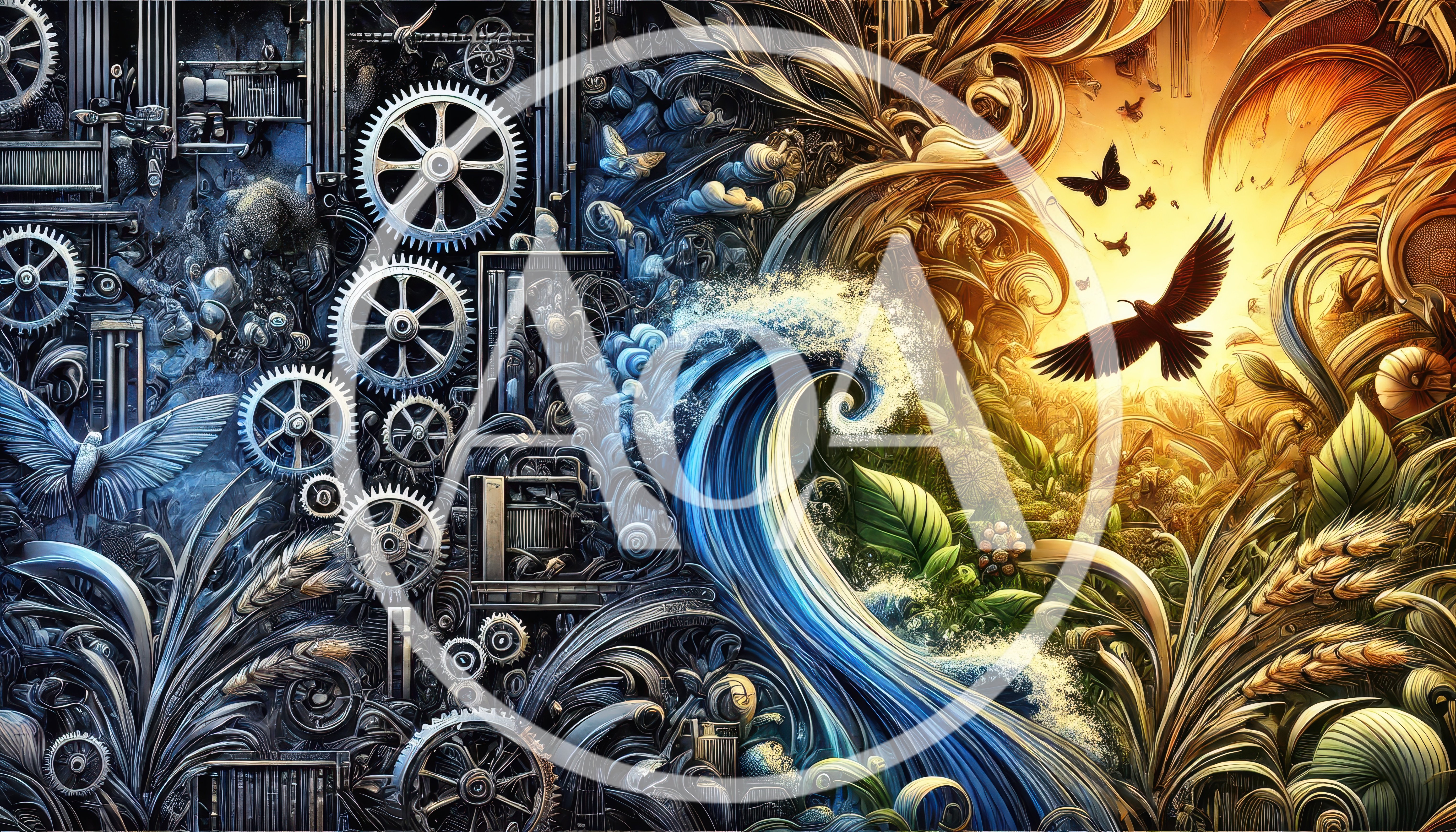 Surreal Artistic Fusion Of Mechanical Gears And Nature