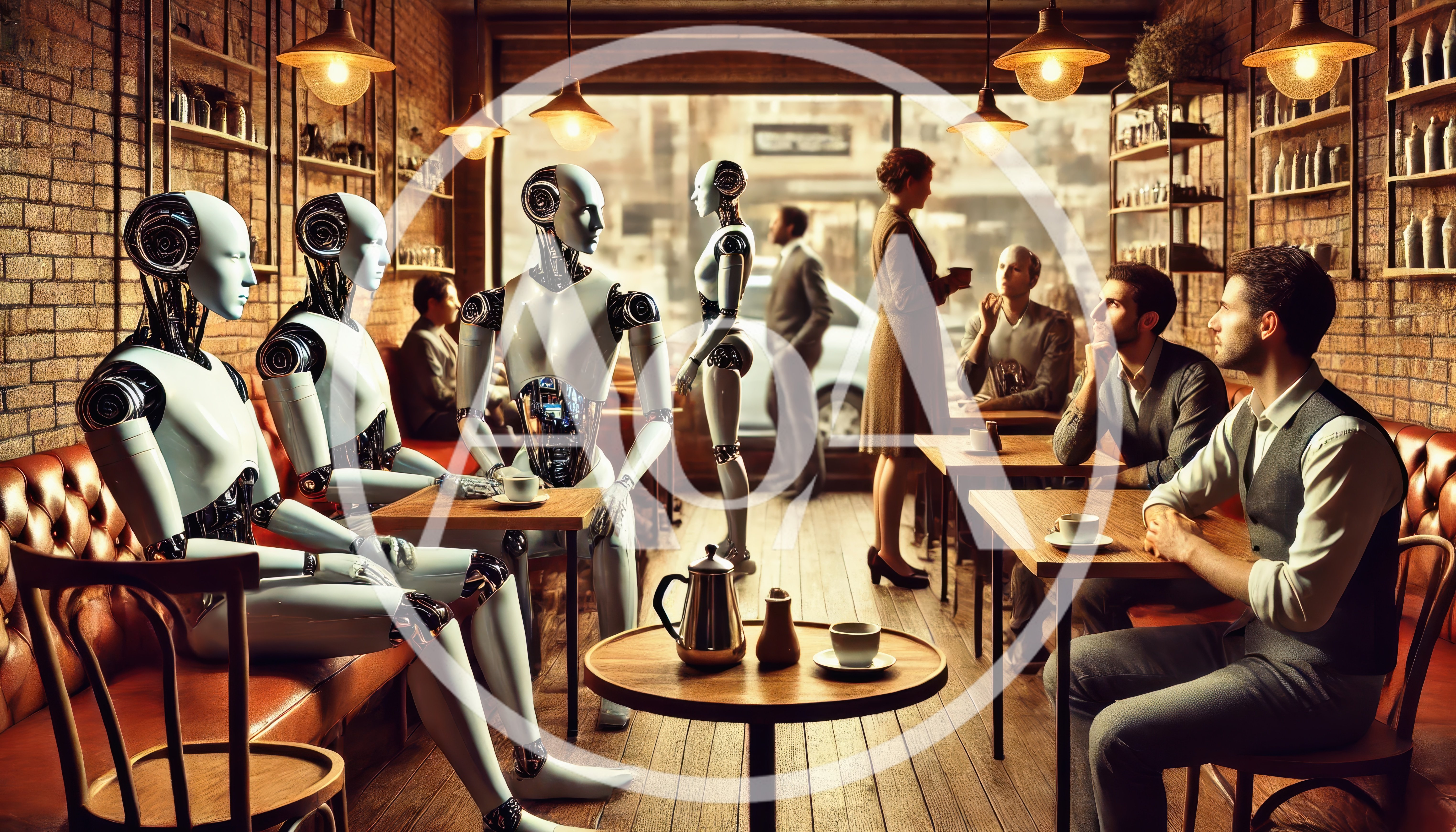 Humanoid Robots And Humans Sharing A Coffee Shop