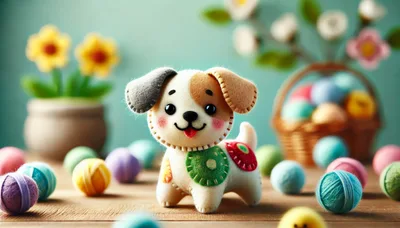 Felt Dog Toy Surrounded By Colorful Yarn Balls