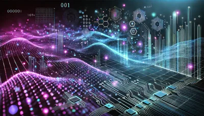 Digital Data Flow Over Circuit Board Background