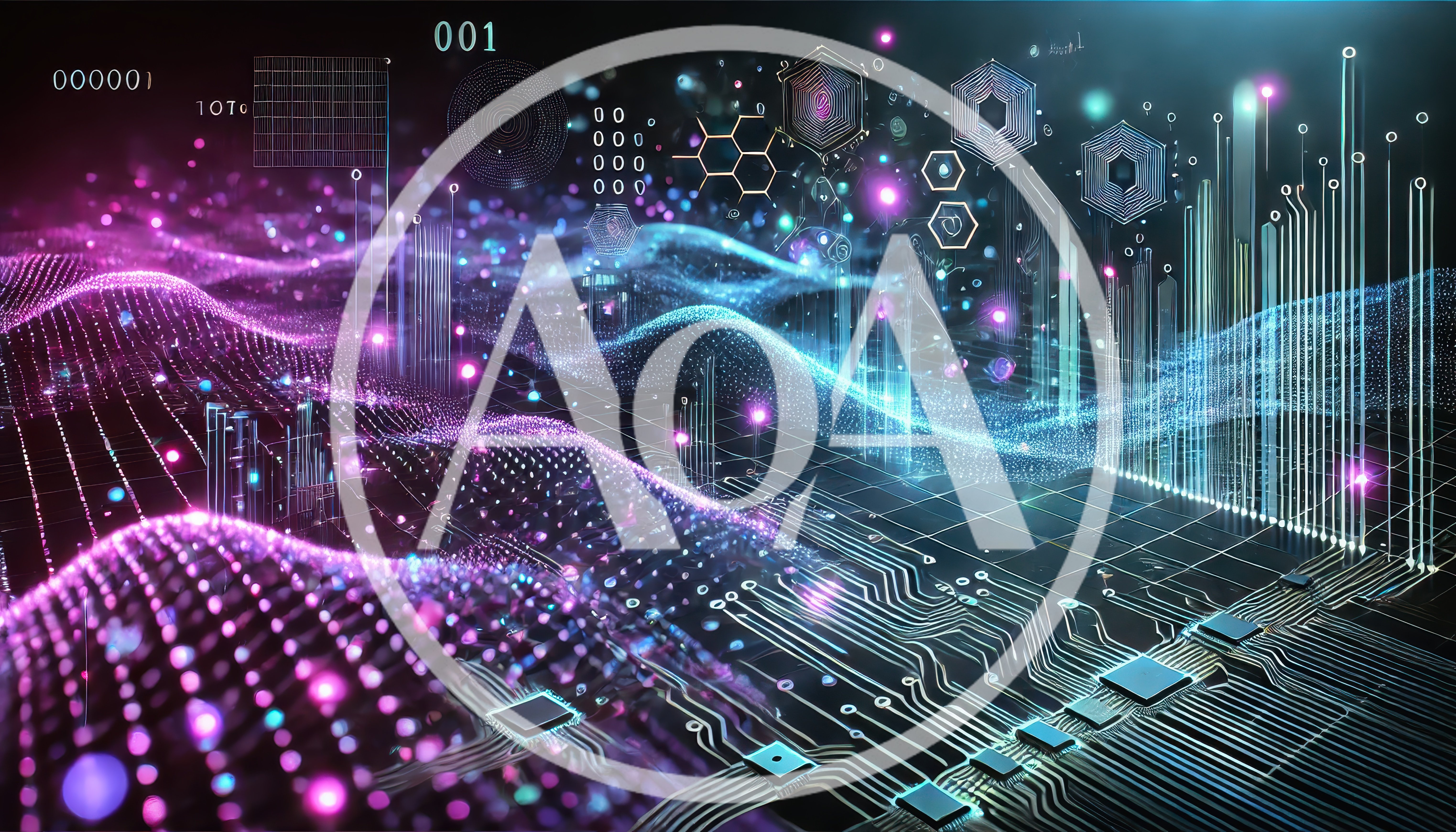 Digital Data Flow Over Circuit Board Background