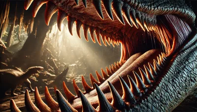 Close Up Of A Dinosaur Maw In A Jungle