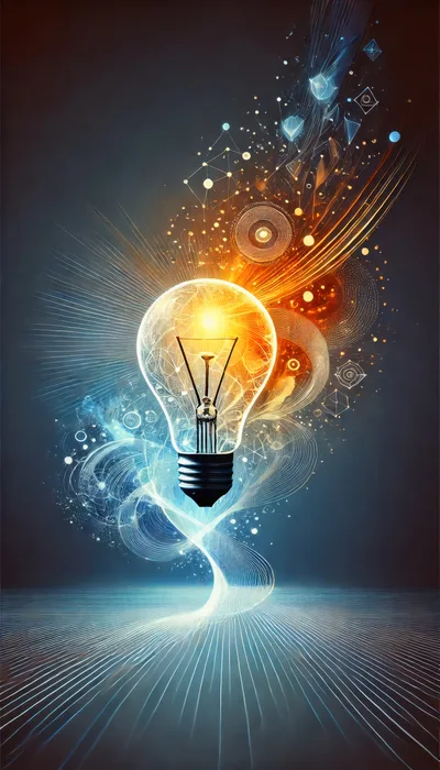 Glowing Light Bulb With Abstract Digital Energy Flow