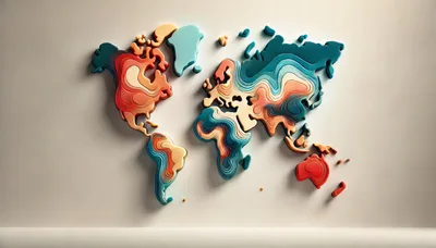 3D Layered Paper Cutout World Map Art