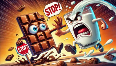 Cartoon Chocolate Bar And Angry Milk Glass Confrontation