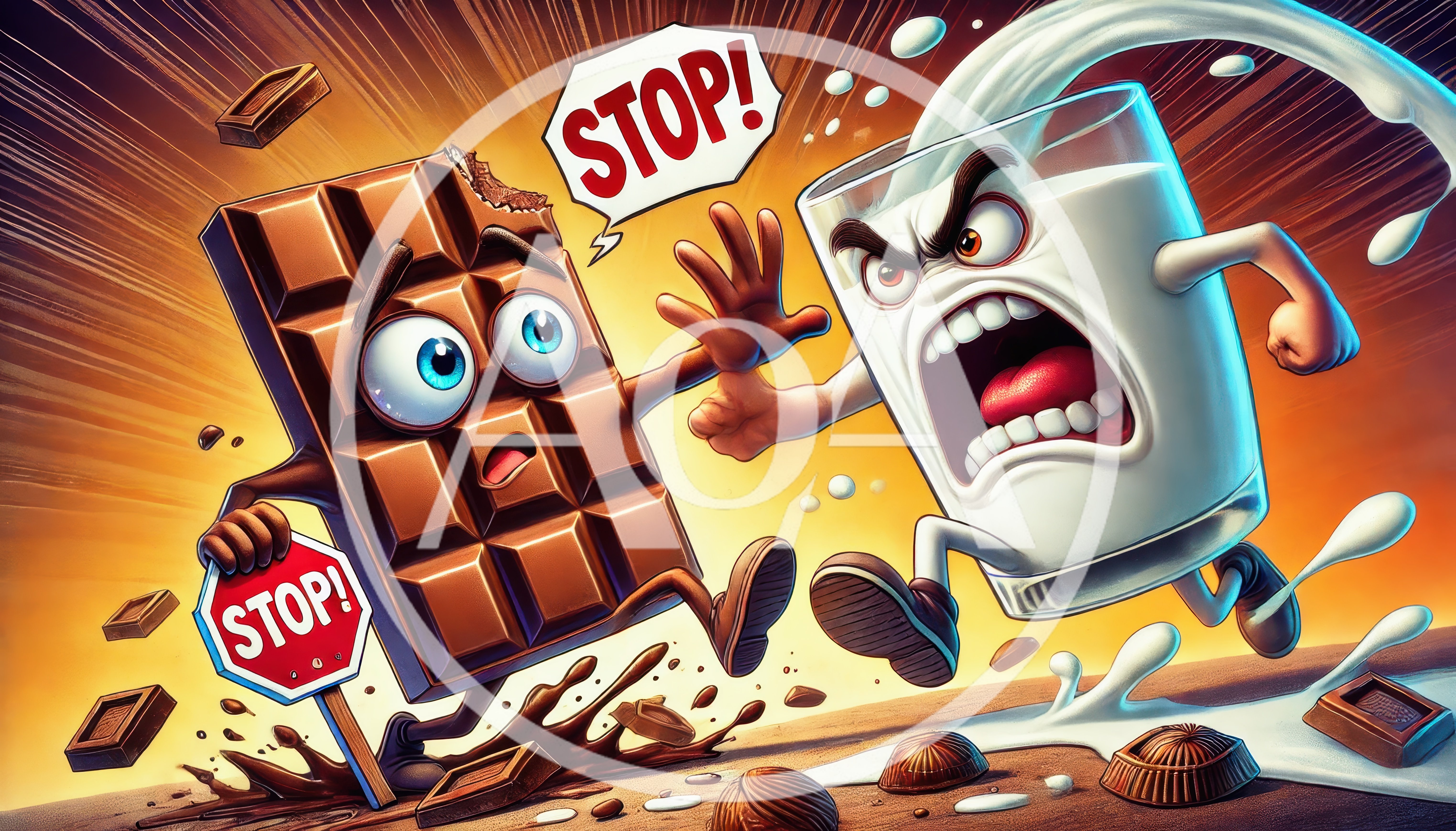 Cartoon Chocolate Bar And Angry Milk Glass Confrontation