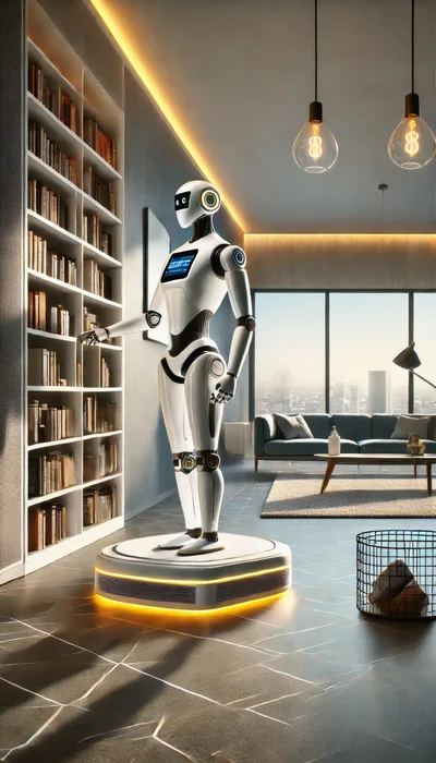 Futuristic Humanoid Robot Standing In Modern Living Room