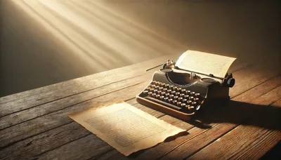 Vintage Typewriter With Paper On A Wooden Desk